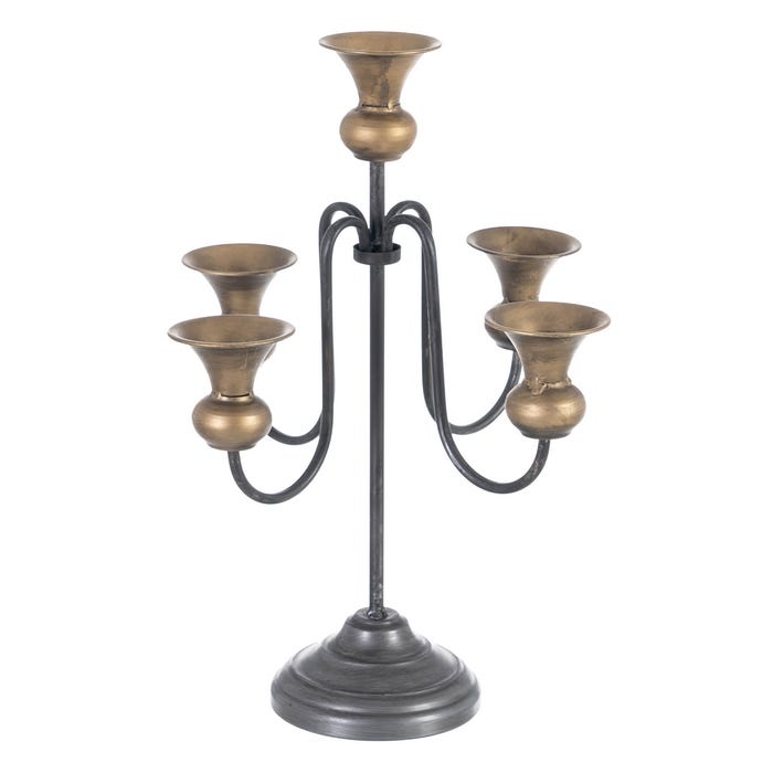 Candelabro Oro-Negro Metal Decoración 27,50 X 27,50 X 44,50