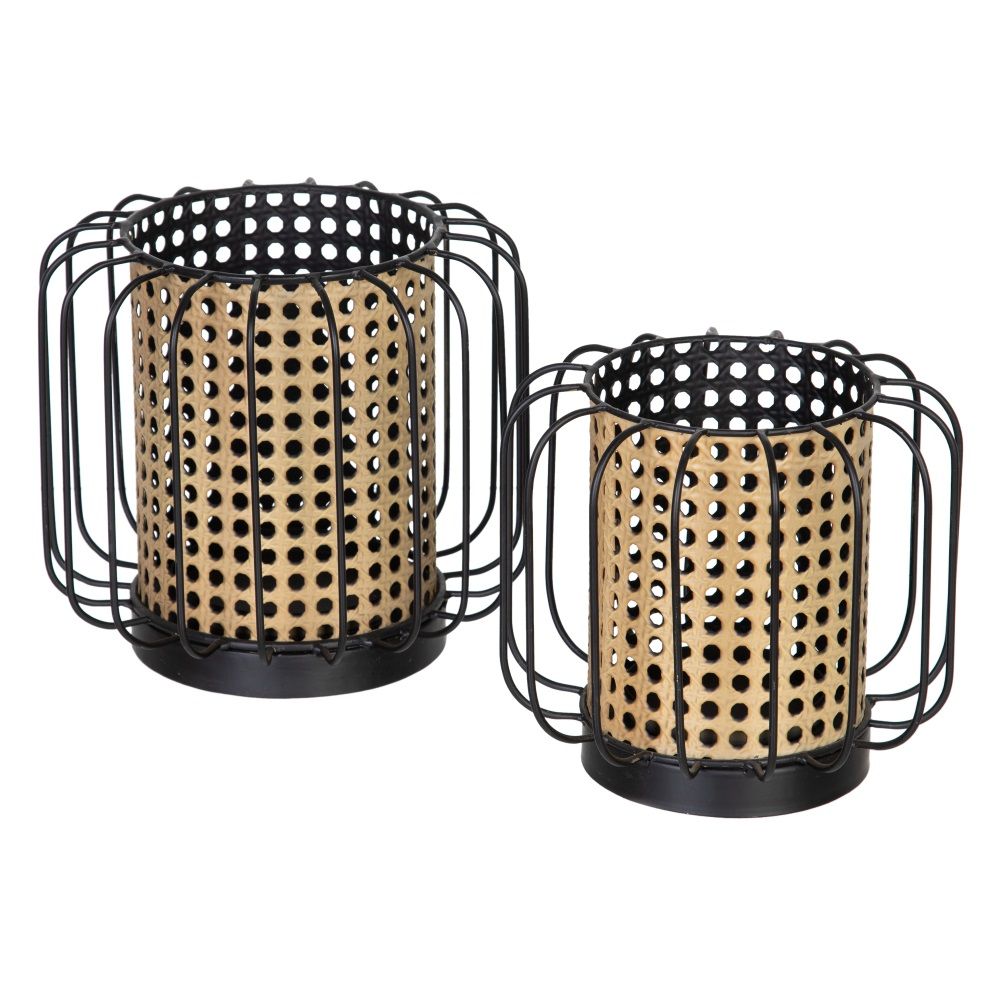 Porta-velas em metal preto natural 21,50 x 21,50 x 19 cm