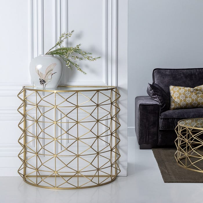 Consola Oro Metal-Cristal Entrada 98 X 51 X 89 Cm