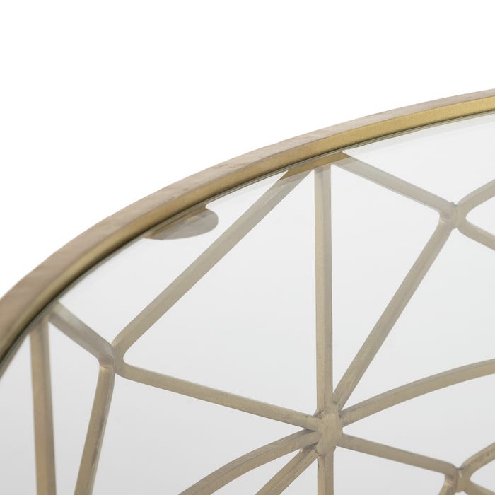 Mesa de centro de metal dourado e vidro para sala de estar 98 x 44 x 98 cm