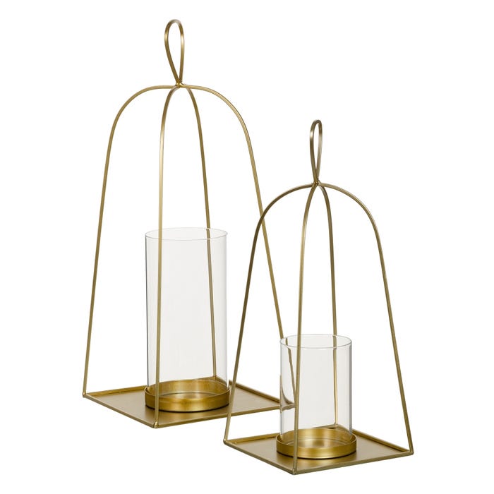 Portavelas Oro Cristal/Metal Decoración 23 X 23 X 56 Cm