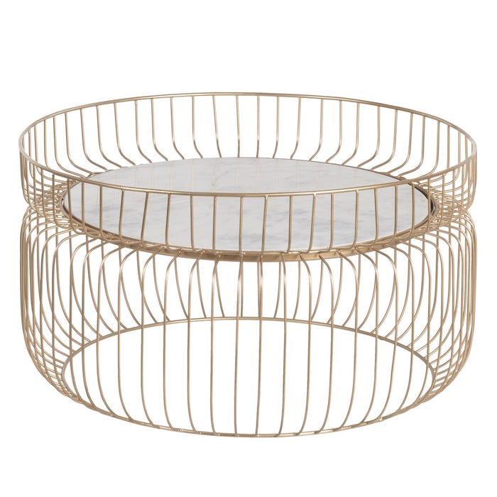 Mesa Centro Oro-Blanco Hierro / Mármol 72 X 72 X 40 Cm
