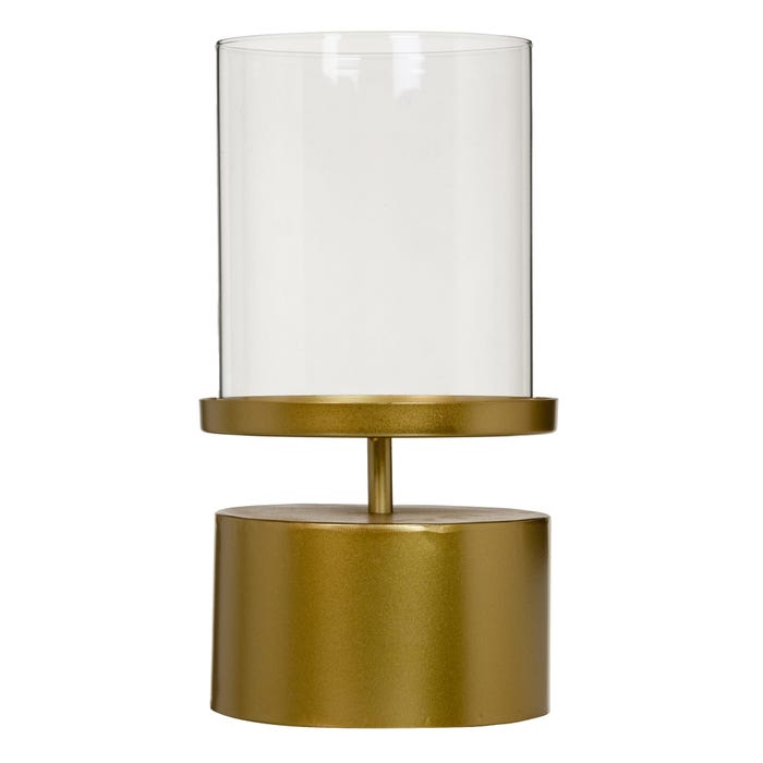 Portavelas Oro Cristal/Metal Decoración 15,50 X 15,50 X 25 C