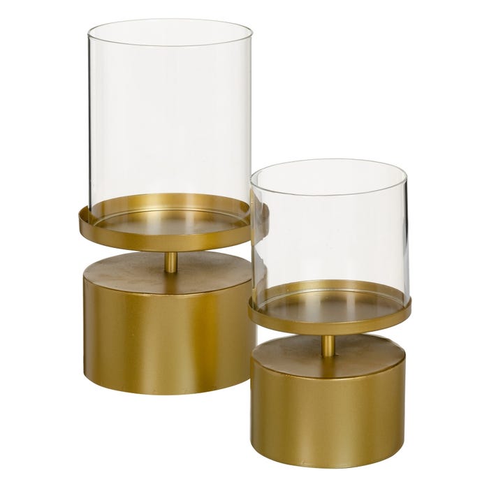 Portavelas Oro Cristal/Metal Decoración 15,50 X 15,50 X 25 C