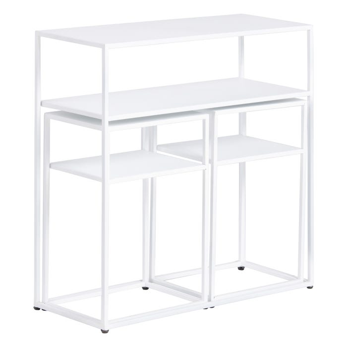 S/3 Consola Y 2 Mesitas Blanco Metal 80 X 30 X 80 Cm