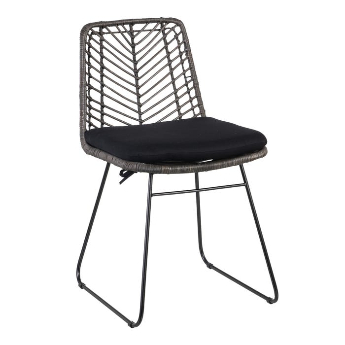 Silla Gris-Negro Ratán/Metal Salón 45 X 54 X 81 Cm