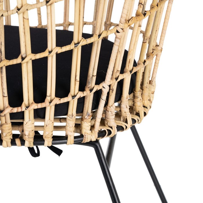 Silla Natural-Negro Ratán/Metal Salón 56 X 54 X 79,50 Cm