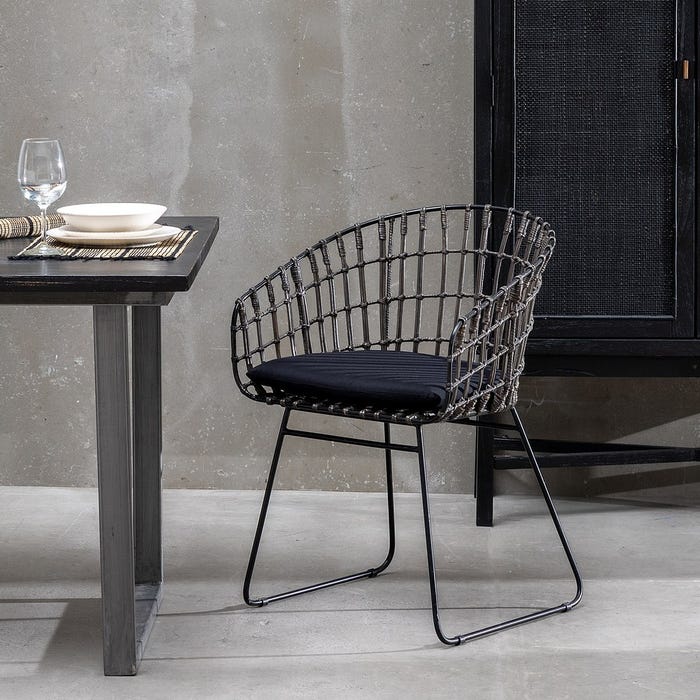 Silla Gris-Negro Ratán/Metal Salón 56 X 54 X 79,50 Cm