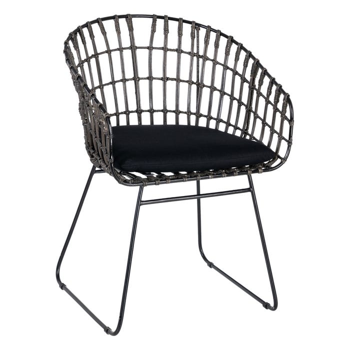 Silla Gris-Negro Ratán/Metal Salón 56 X 54 X 79,50 Cm