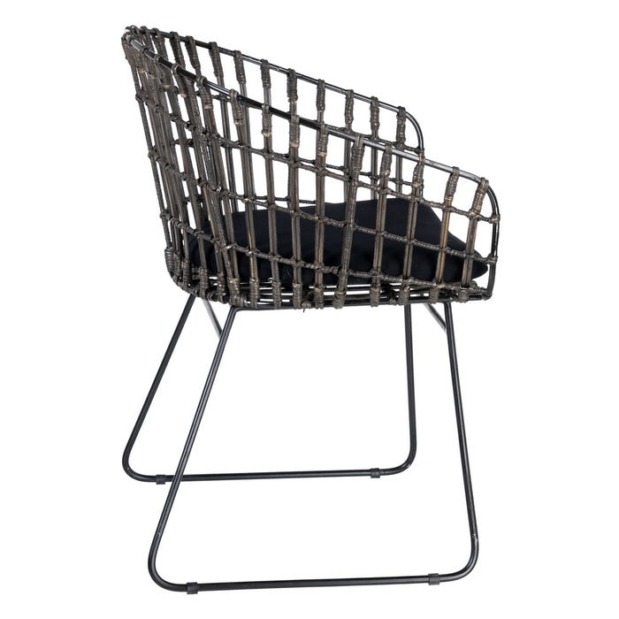 Silla Gris-Negro Ratán/Metal Salón 56 X 54 X 79,50 Cm