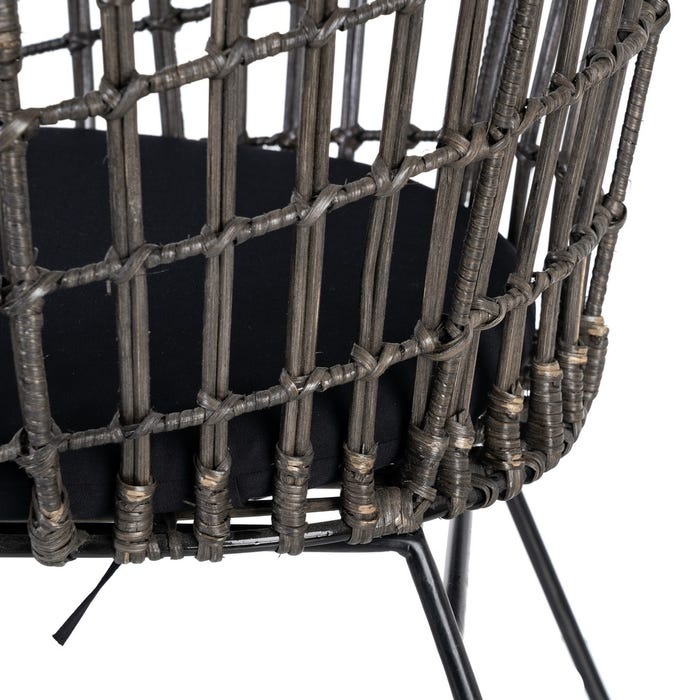 Silla Gris-Negro Ratán/Metal Salón 56 X 54 X 79,50 Cm