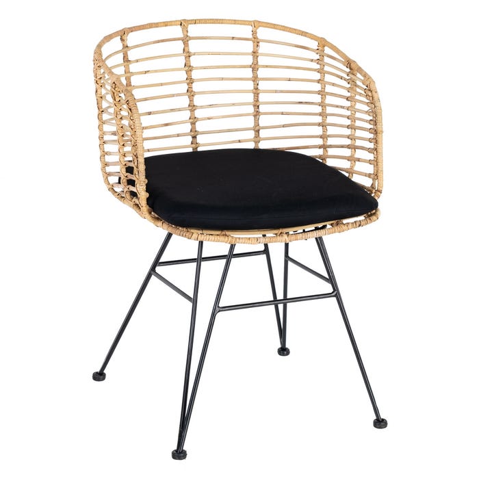 Silla Natural-Negro Ratán/Metal Salón 53 X 58 X 76 Cm