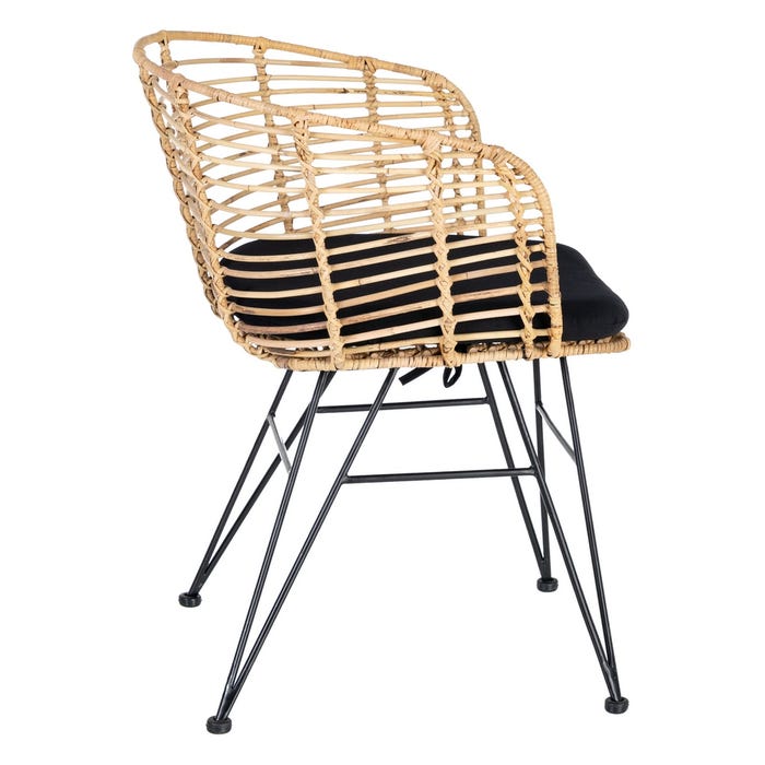 Silla Natural-Negro Ratán/Metal Salón 53 X 58 X 76 Cm