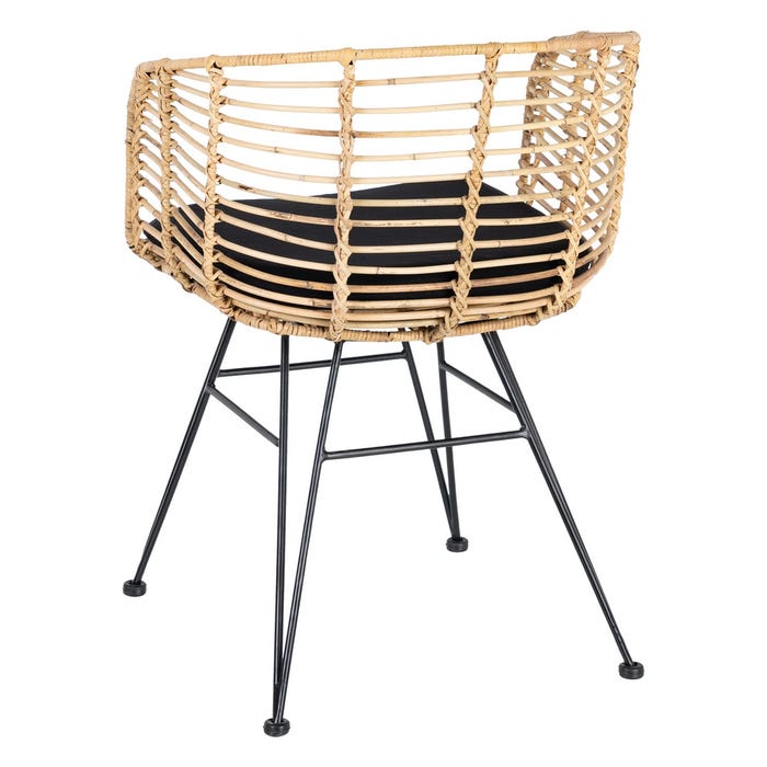 Silla Natural-Negro Ratán/Metal Salón 53 X 58 X 76 Cm