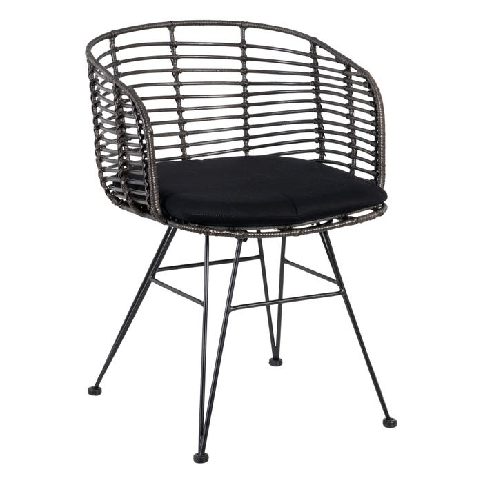 Silla Gris-Negro Ratán/Metal Salón 53 X 58 X 76 Cm