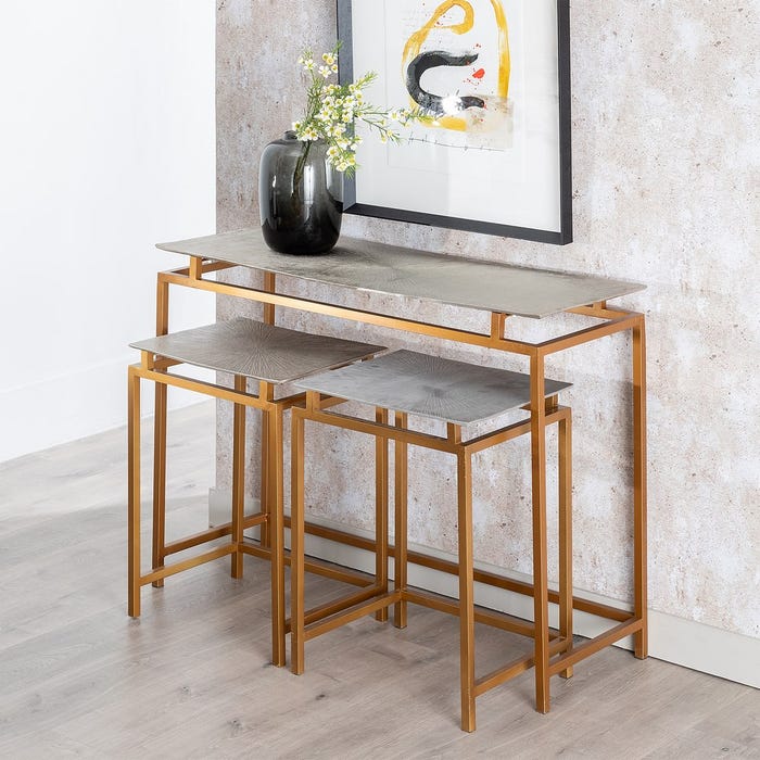 Entrada de console de metal dourado e prateado S/3 109 x 38,10 x 78,70 cm