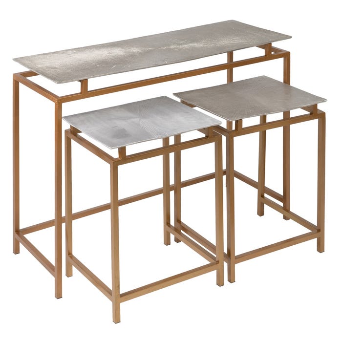 Entrada de console de metal dourado e prateado S/3 109 x 38,10 x 78,70 cm