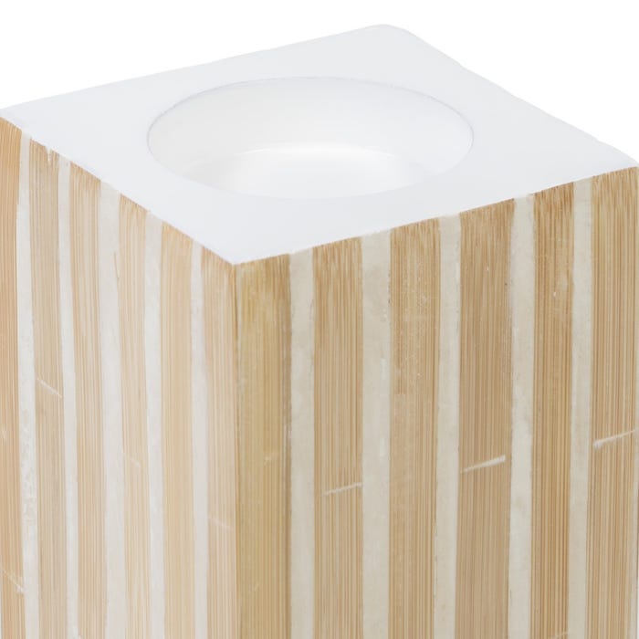 Porta-velas de bambu bege / "MDF" 10,50 x 10,50 x 21 cm