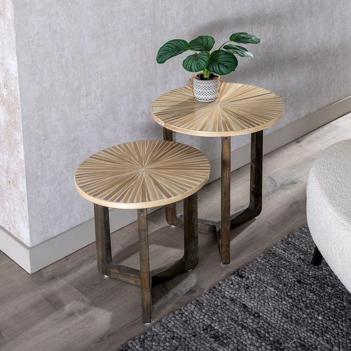 Mesa Auxiliar Beige Bambú / "Mdf" 40 X 40 X 45 Cm