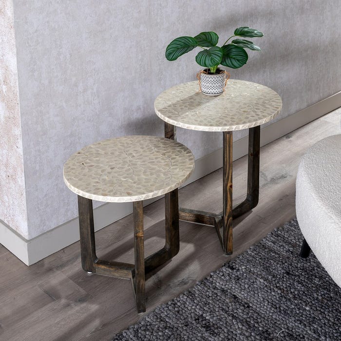 Mesa Auxiliar Beige-Marrón Nácar-Mdf 45 X 45 X 55 Cm