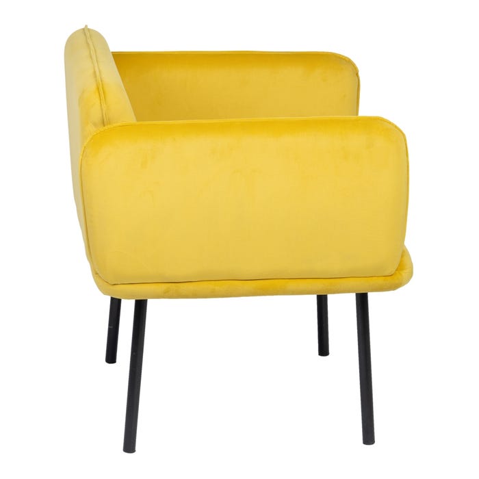 Poltrona de tecido de veludo amarelo e metal 76 x 64 x 77 cm