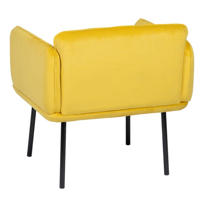 Poltrona de tecido de veludo amarelo e metal 76 x 64 x 77 cm