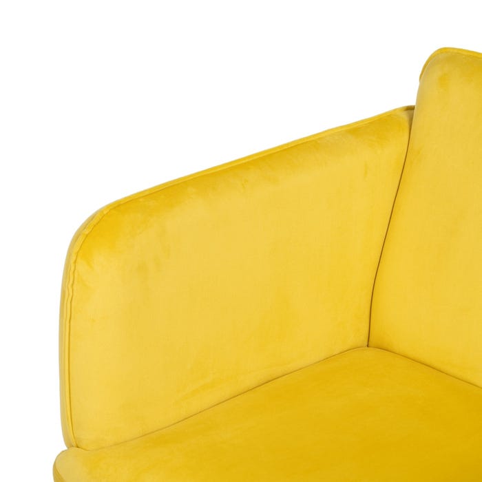 Poltrona de tecido de veludo amarelo e metal 76 x 64 x 77 cm
