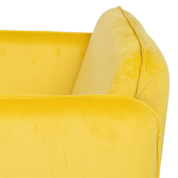 Poltrona de tecido de veludo amarelo e metal 76 x 64 x 77 cm