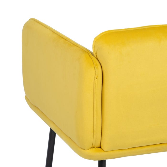 Poltrona de tecido de veludo amarelo e metal 76 x 64 x 77 cm
