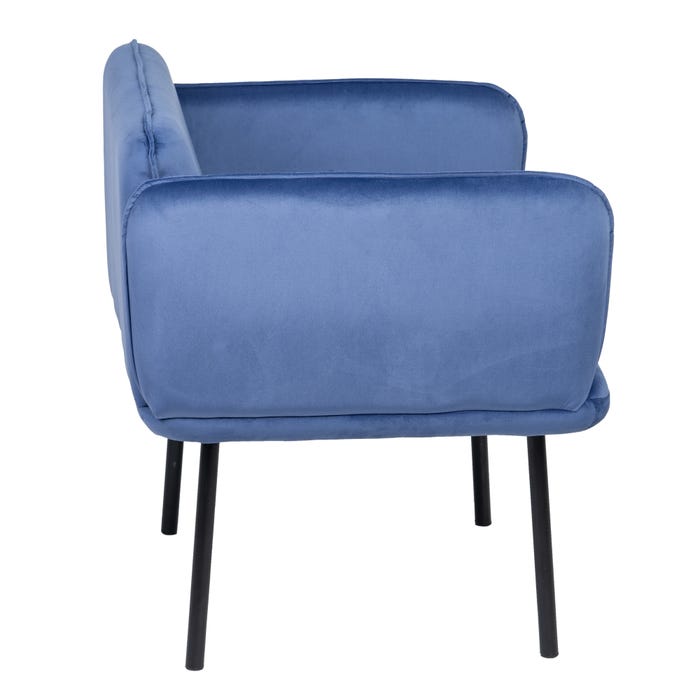 Poltrona de tecido de veludo azul e metal 76 x 64 x 77 cm