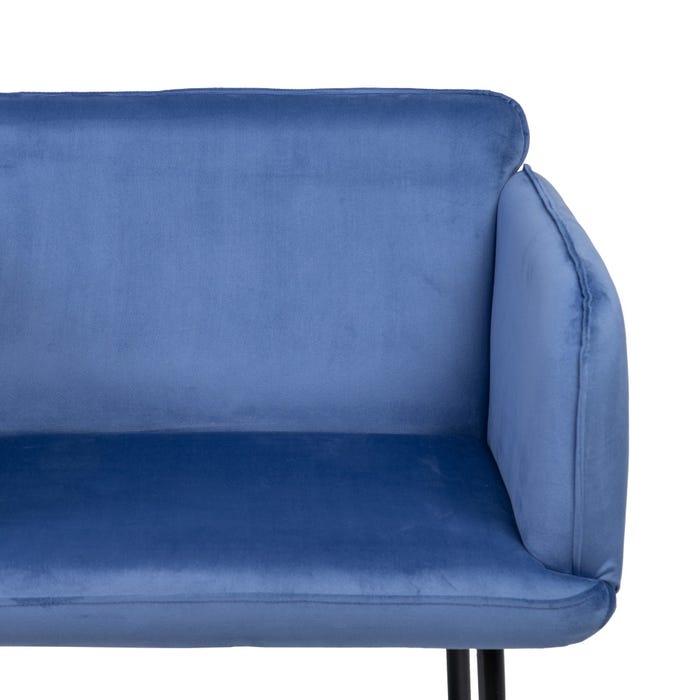 Poltrona de tecido de veludo azul e metal 76 x 64 x 77 cm