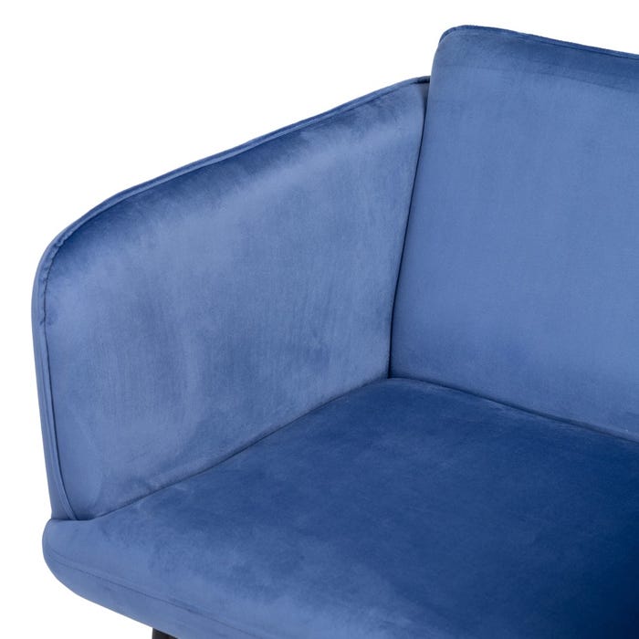 Poltrona de tecido de veludo azul e metal 76 x 64 x 77 cm