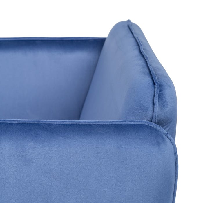 Poltrona de tecido de veludo azul e metal 76 x 64 x 77 cm