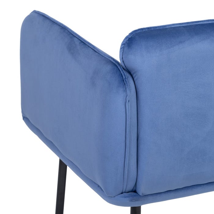 Poltrona de tecido de veludo azul e metal 76 x 64 x 77 cm