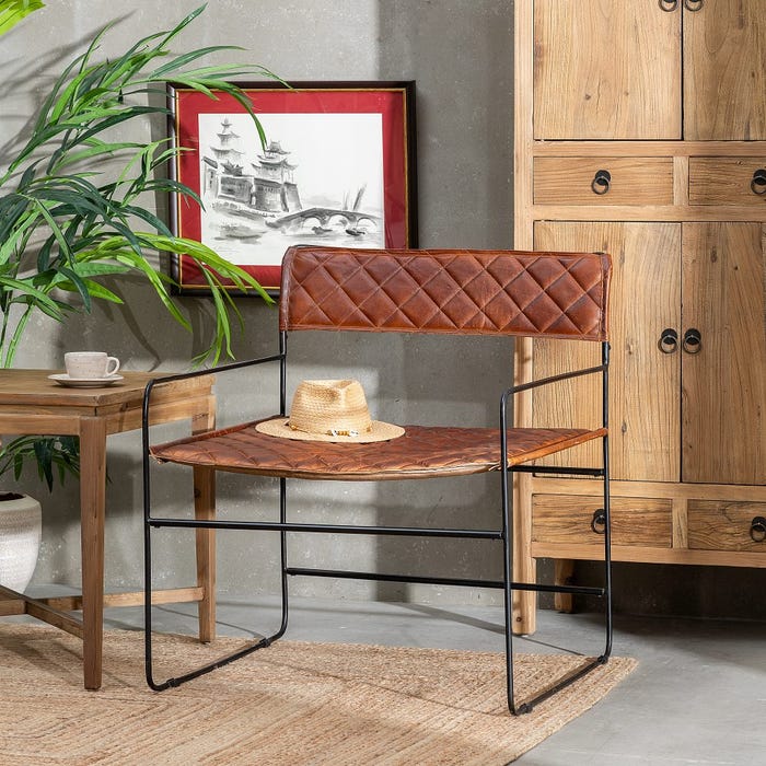 Brown Metal / Leather Living Room Chair 76 X 75 X 89 Cm