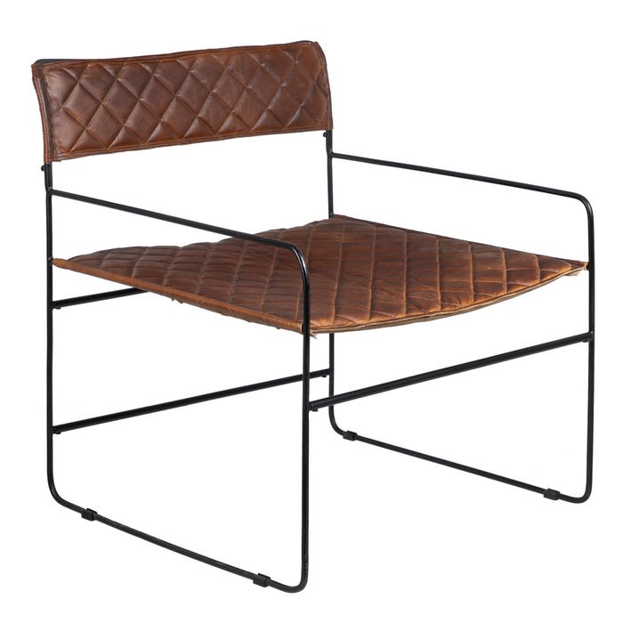 Brown Metal / Leather Living Room Chair 76 X 75 X 89 Cm