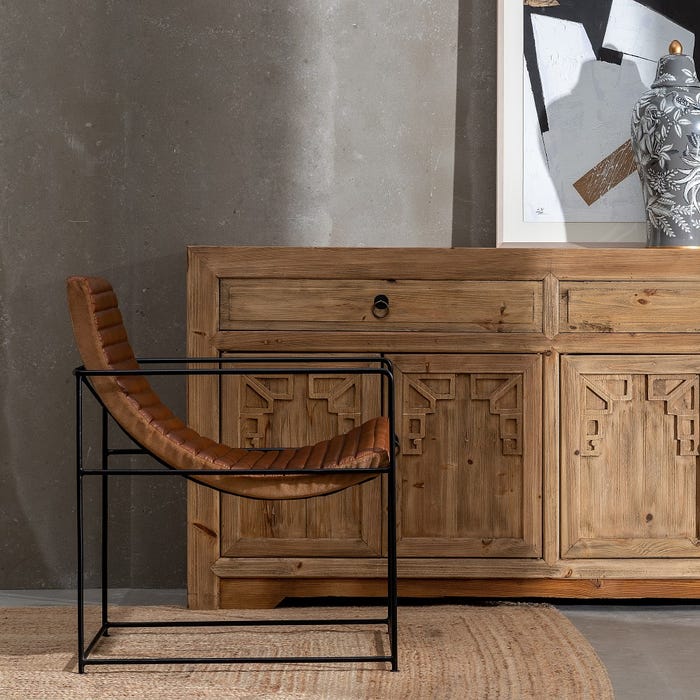 Sillón Marrón Metal / Piel Salón 58 X 68 X 75 Cm