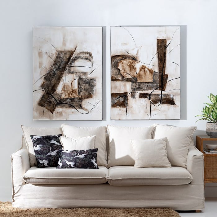 Pintura abstrata pintada à mão sobre tela em moldura de maca. 2 modelos.