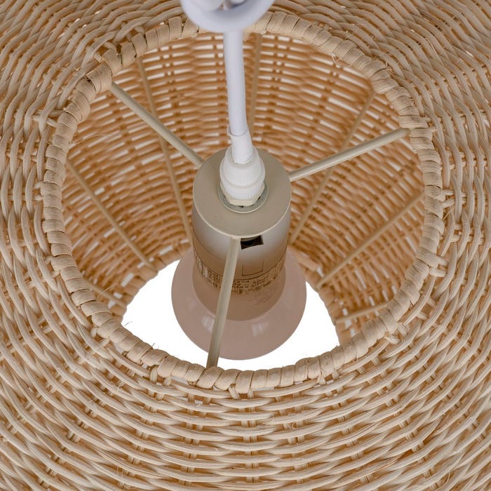 Luminária de teto em rattan creme/metal 52,50 x 52,50 x 25 cm