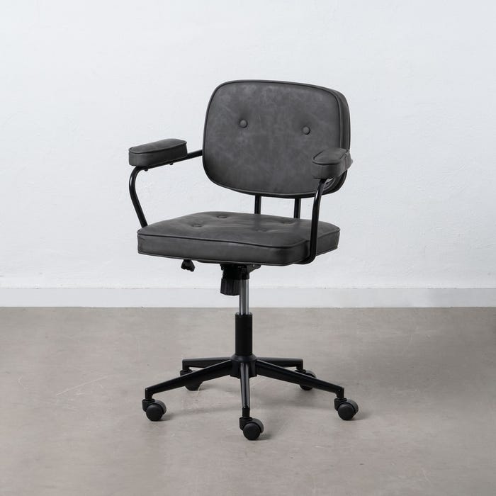Cadeira de rodas de metal preto / couro sintético 56 x 56 x 92 cm