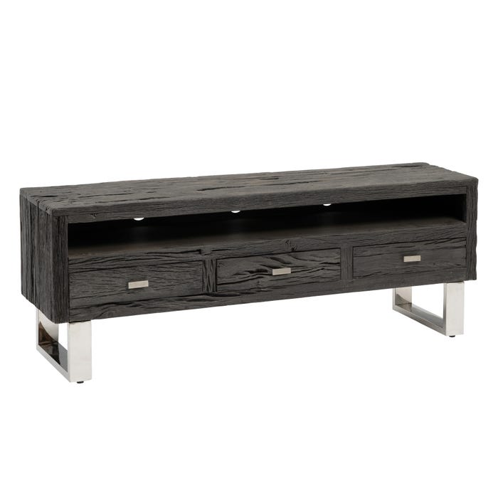 Mueble Tv Negro Madera / Acero Salón 160 X 40 X 59 Cm