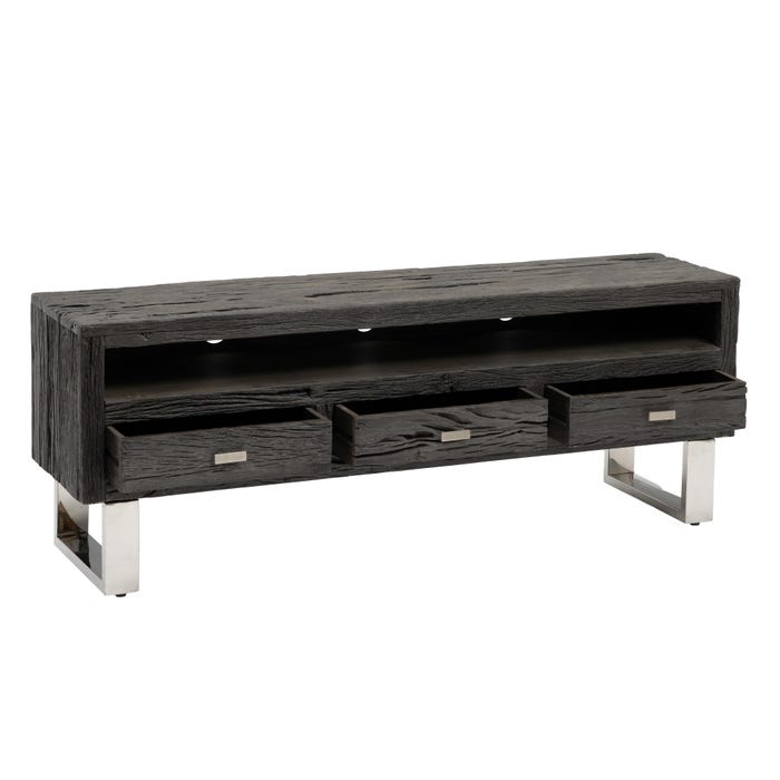 Black Wood / Steel TV Cabinet Living Room 160 X 40 X 59 Cm