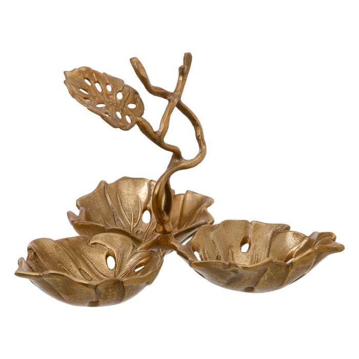 Centro Mesa Hojas Oro Aluminio 28,50 X 28,50 X 20 Cm
