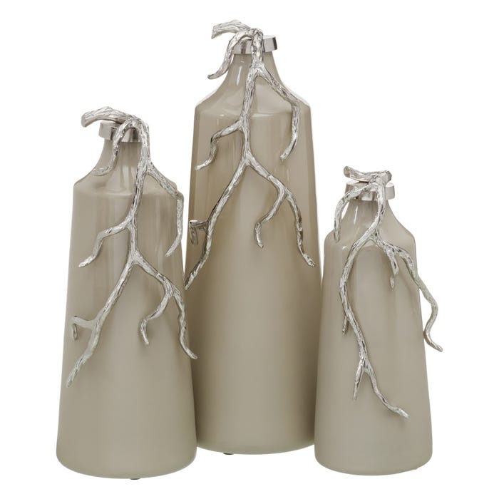 Garrafa Decorativa Bege-Prata 17 X 16 X 44 Cm