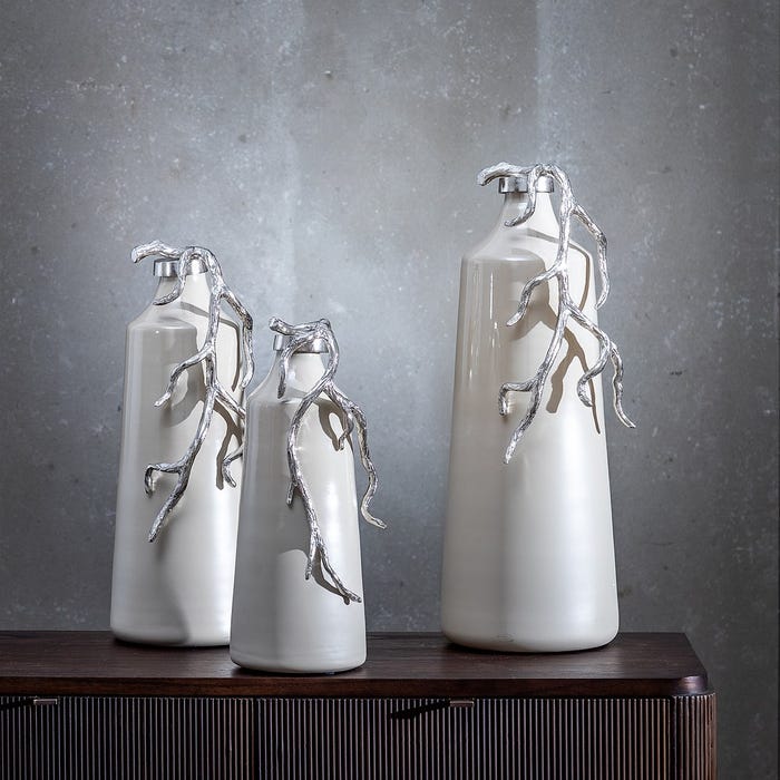 Garrafa Decorativa Bege-Prata 20 X 11 X 53 Cm