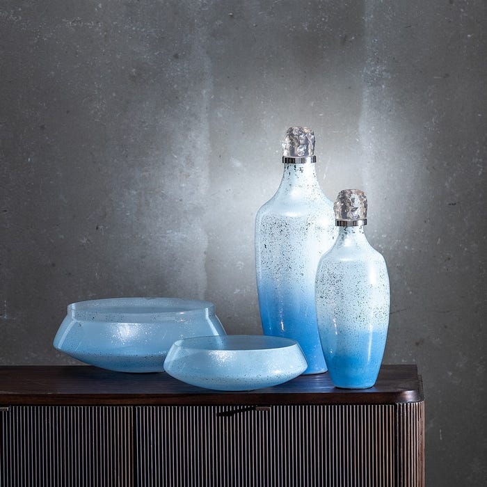 Garrafa de vidro azul decorativa 12 x 12 x 33 cm