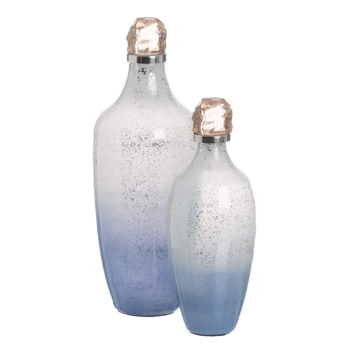 Garrafa de vidro azul decorativa 16 x 16 x 44 cm