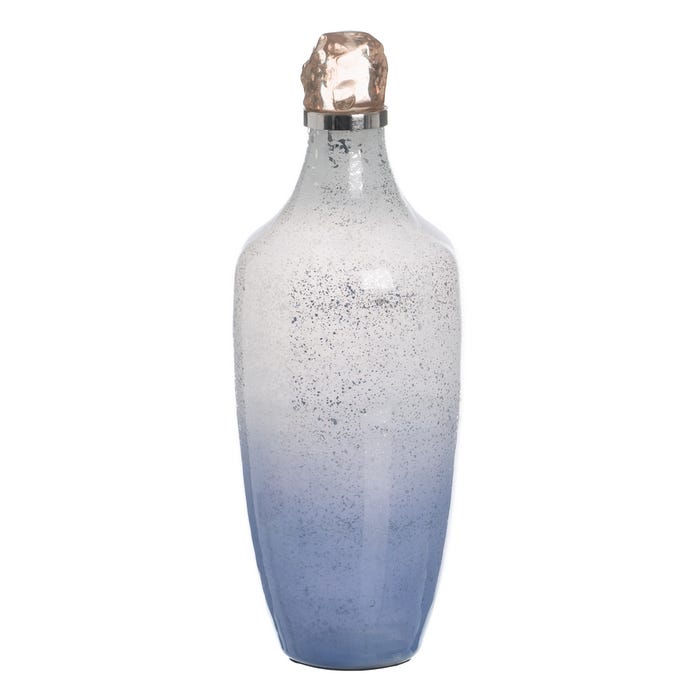 Botella Decorativa Azul Cristal 16 X 16 X 44 Cm