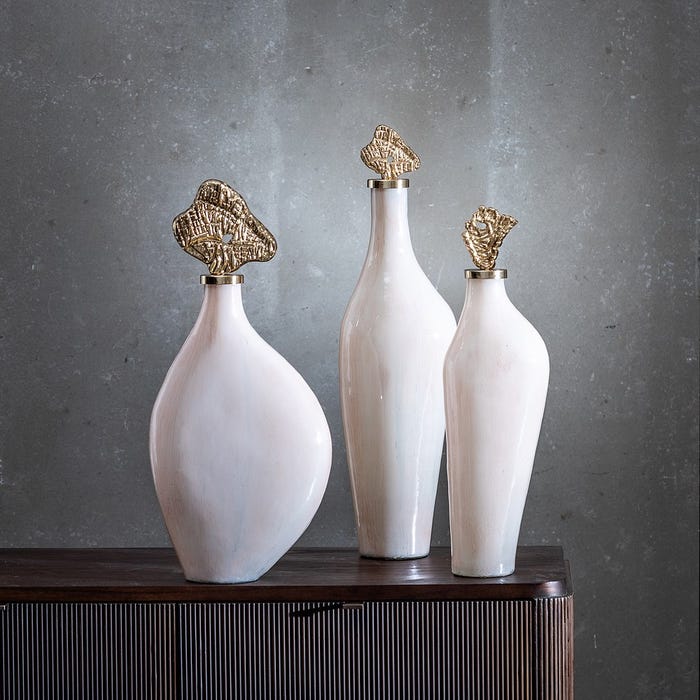 Garrafa Decorativa de Cristal Creme-Dourado 15 X 12 X 56 Cm