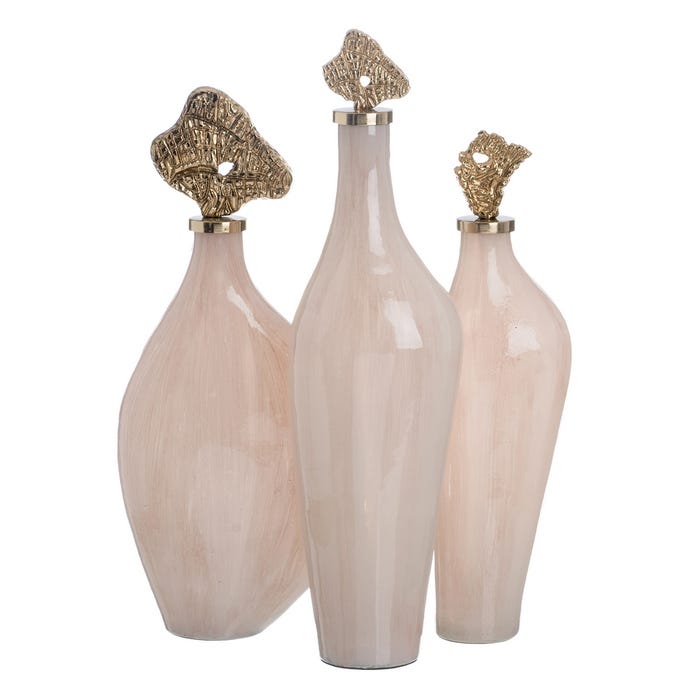 Garrafa Decorativa de Cristal Creme-Dourado 15 X 12 X 56 Cm